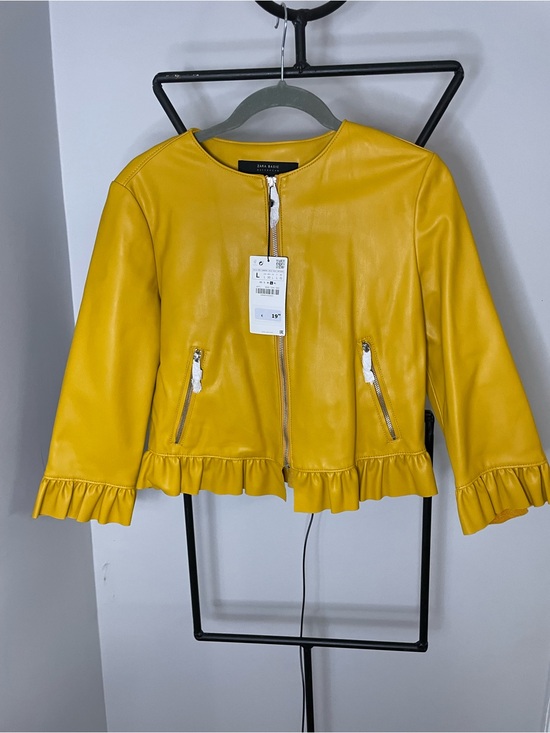 Zara Jackets & Blazers - Zara Bright Yellow Faux Leather Jacket with Front Zip